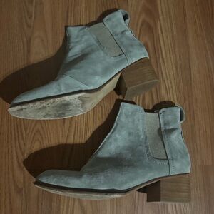 Rag & Bone Walker Taupe Gray Suede Ankle Boots Wood Block Heel Western Luxury